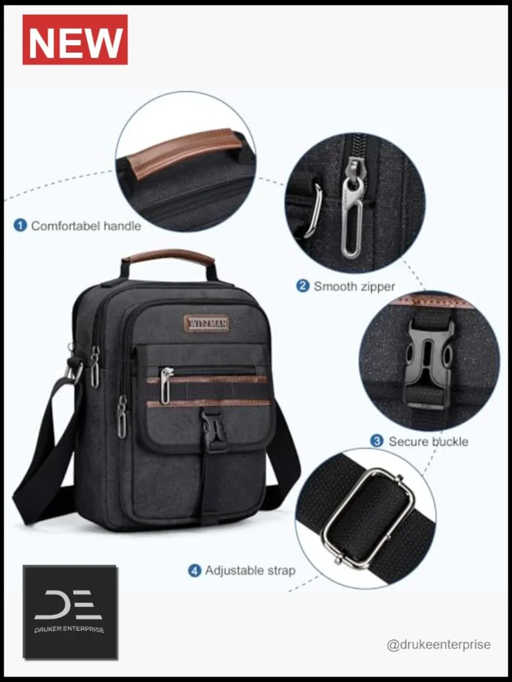 Crossbody Canvas Messenger Bag for Men Vintage Shoulder Bag Work Travel